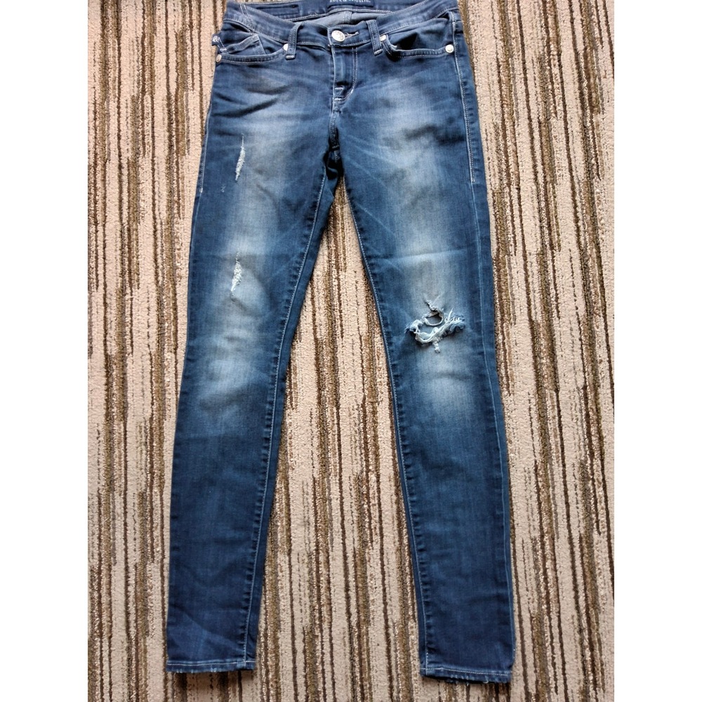 Rock & Republic Womens Skinny Jeans Blue Distressed Wing Back Pocket Size 2